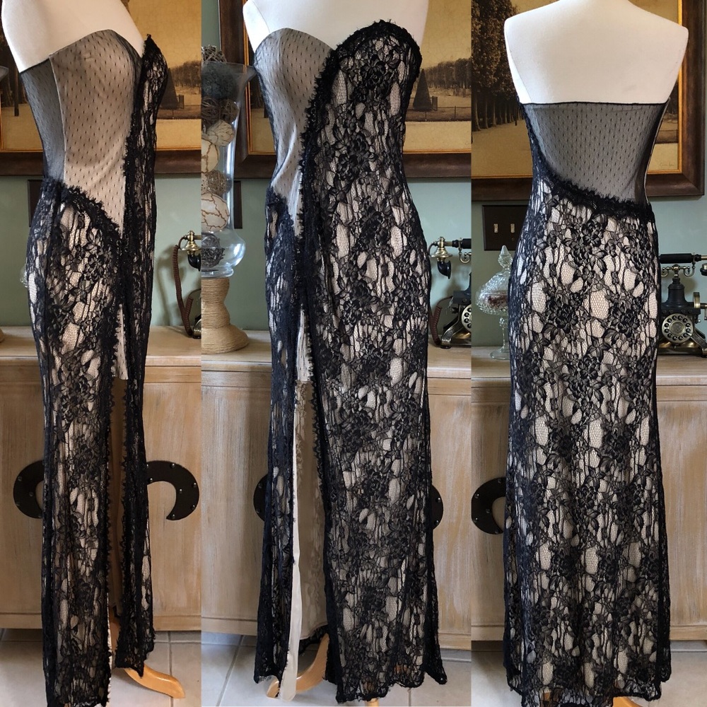 Faviana long evening dress side slit sheer back 2